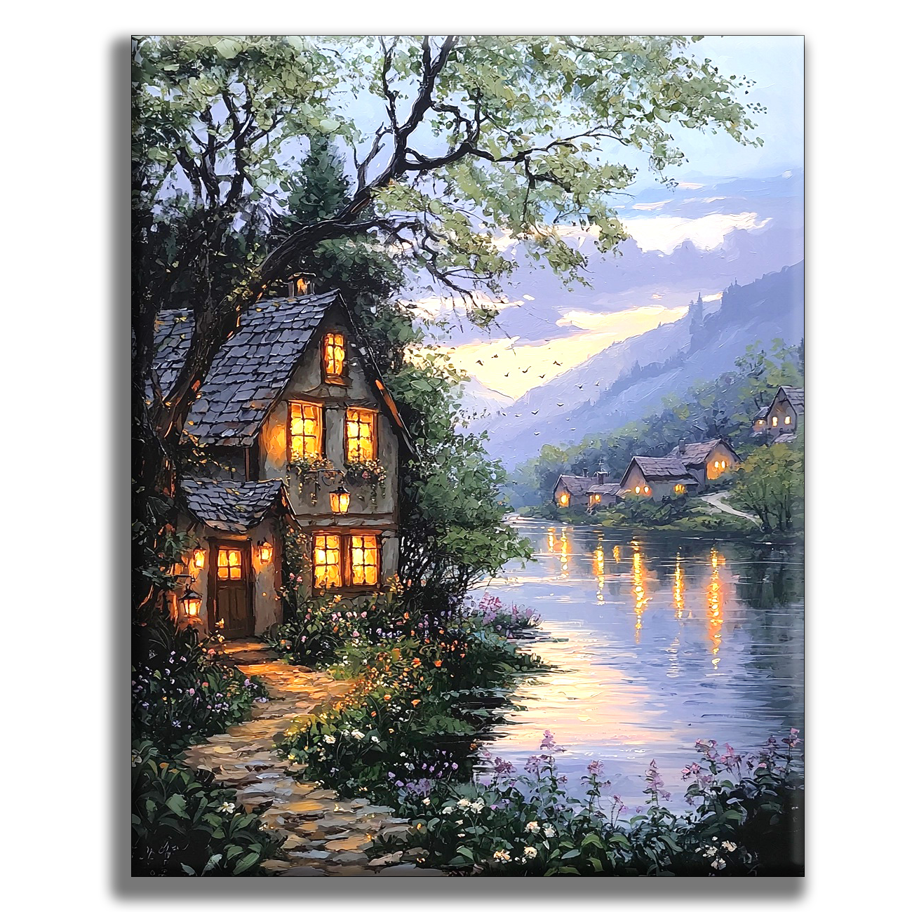 Lumières du soir dans la forêt magique - peinture par numéros
