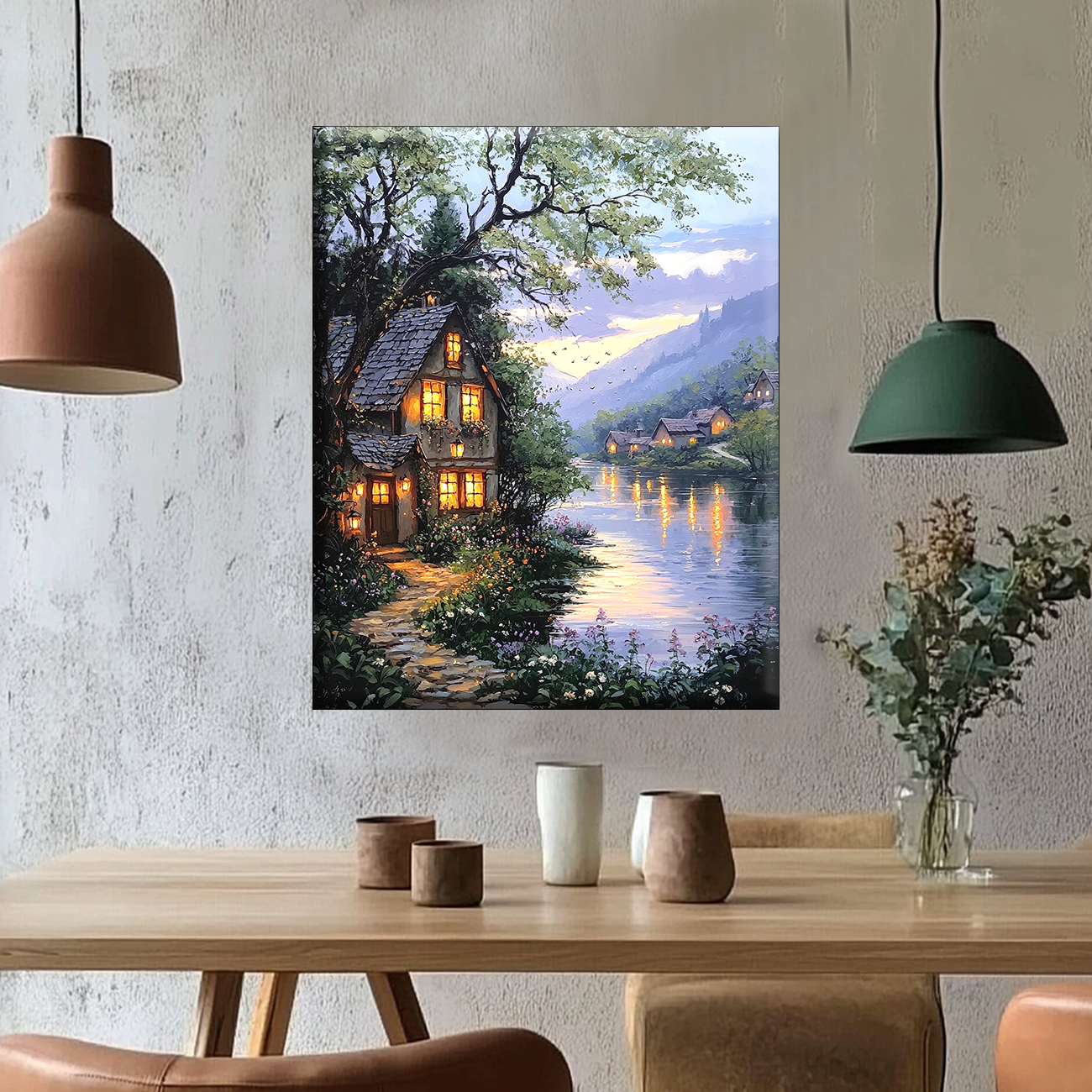 Lumières du soir dans la forêt magique - peinture par numéros