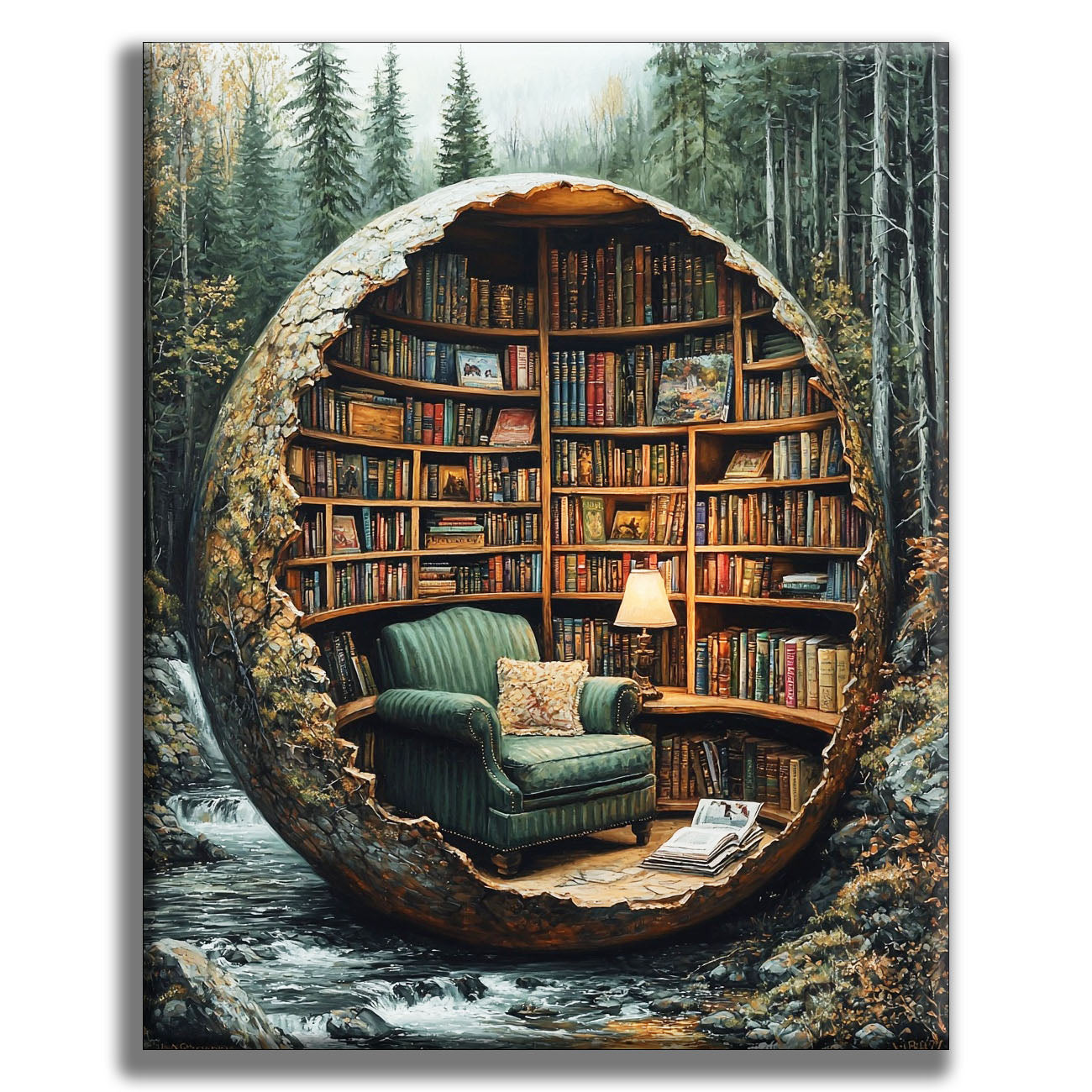 Bibliothèque dans l'arbre - peinture par numéros