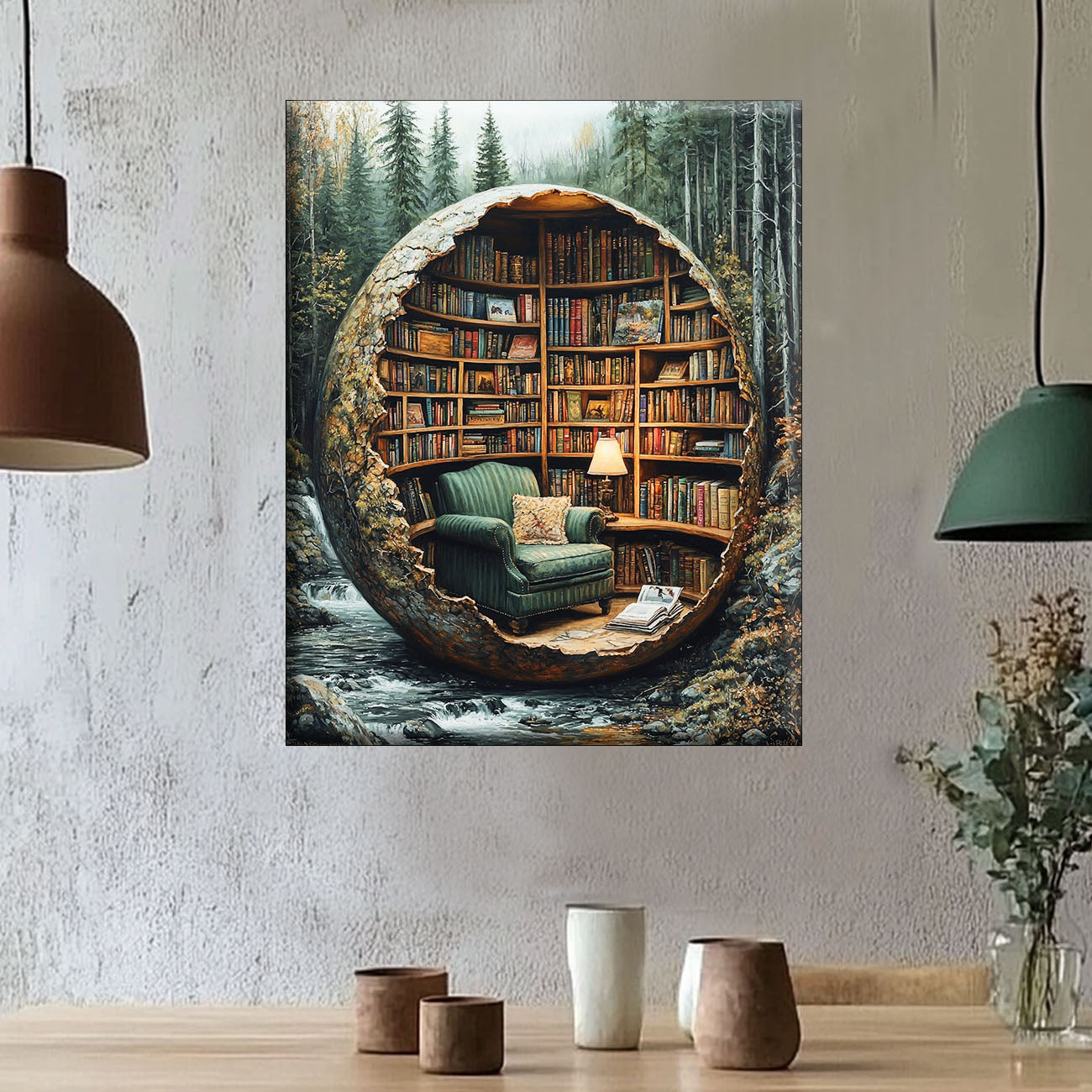 Bibliothèque dans l'arbre - peinture par numéros