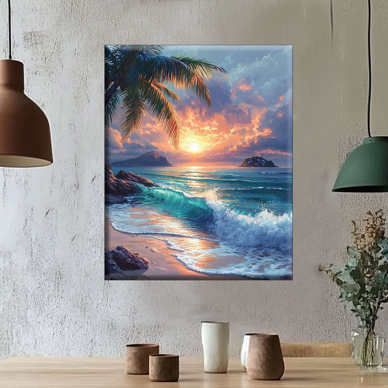 Lever de soleil sur la mer - peinture par numéros
