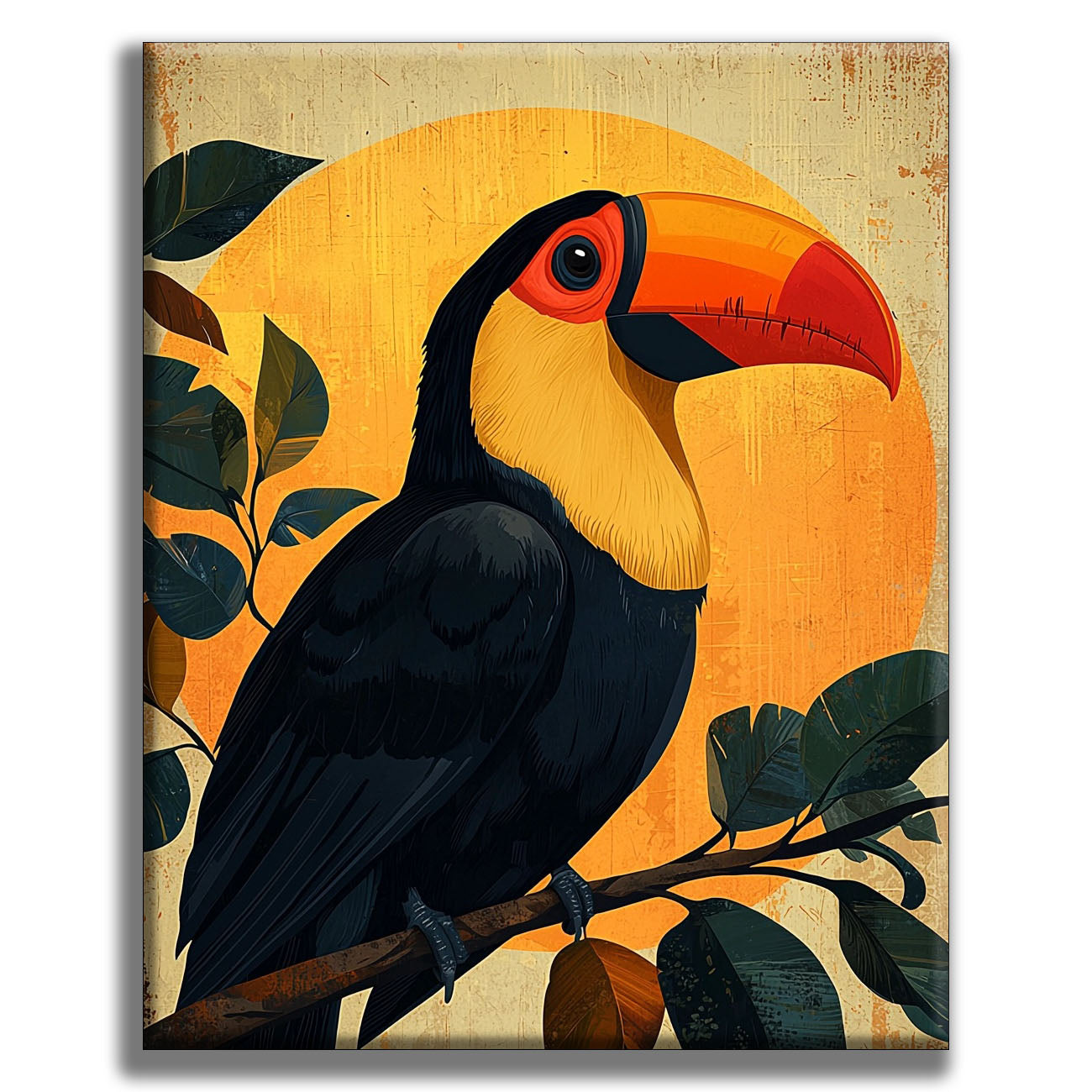 Toucan tropical devant les rayons du soleil - peinture par numéros