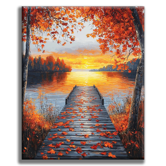 Feuilles et coucher de soleil - Peinture par numéros