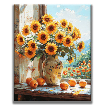 Belles fleurs sur la fenêtre - peinture par numéros