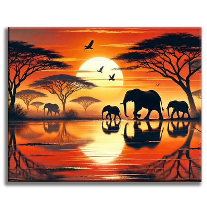 Coucher de soleil sur un éléphant - Peinture par numéros