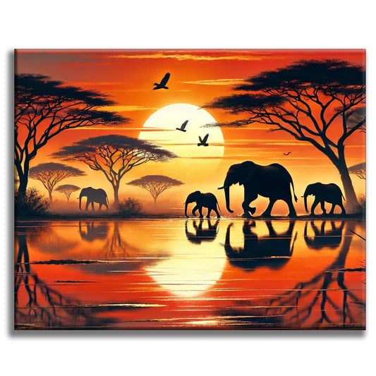 Coucher de soleil sur un éléphant - Peinture par numéros