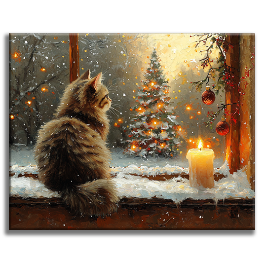 Chat bonheur Noël - peinture par numéros