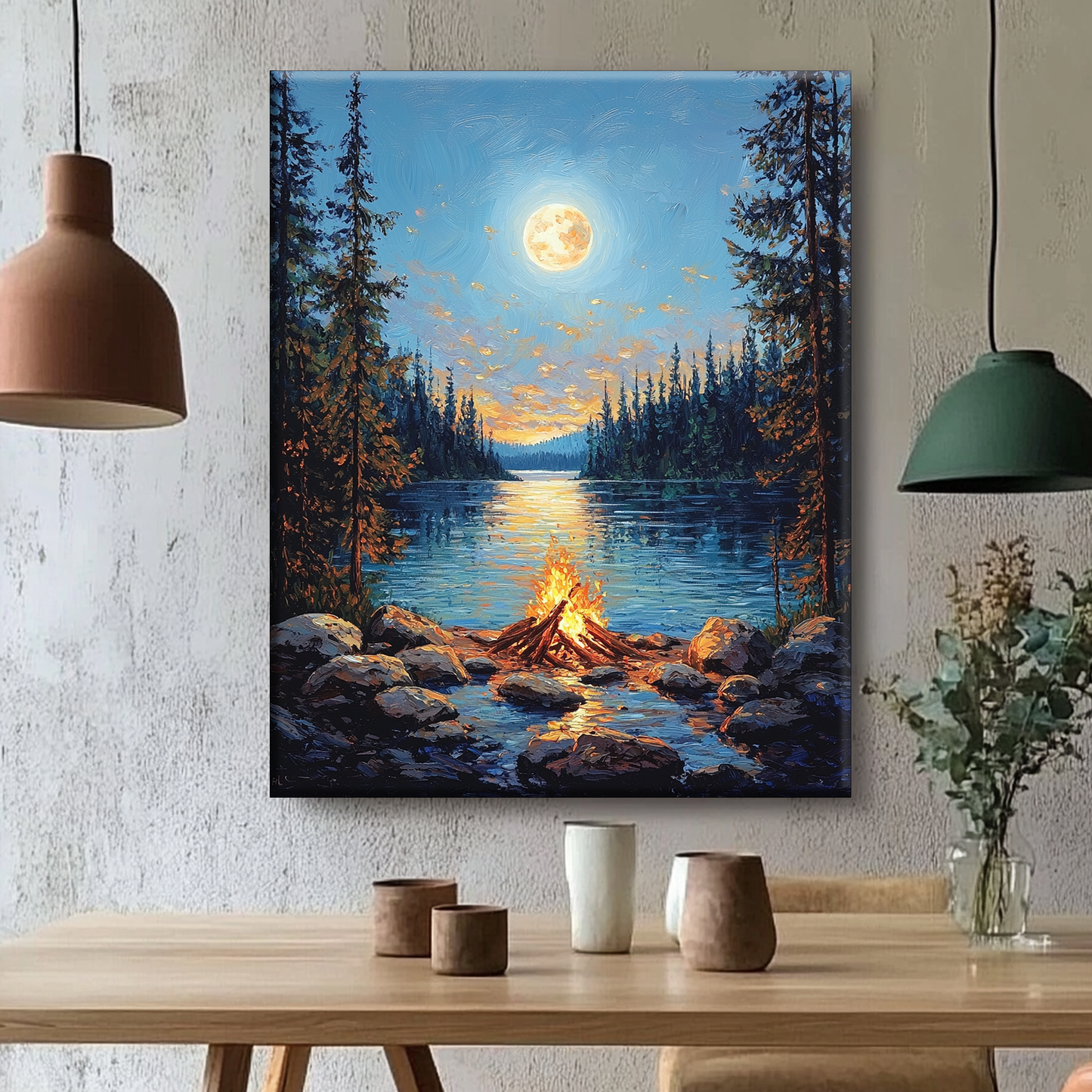 Feu de camp au bord du lac - Peinture par numéros