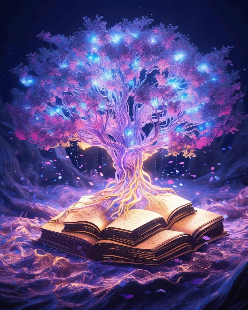 Lila Baum aus einem Buch - Diamond Painting