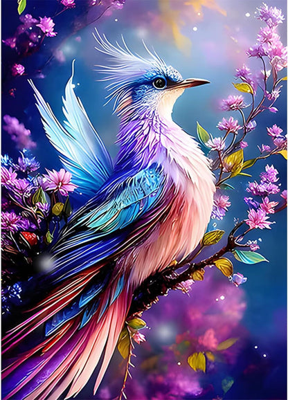 Lila Vogel auf Blütenzweig - Diamond Painting