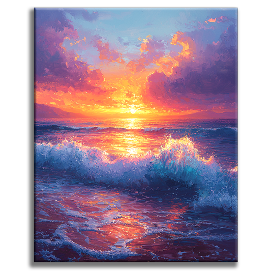 Vagues de la mer au coucher du soleil - Peinture par numéros