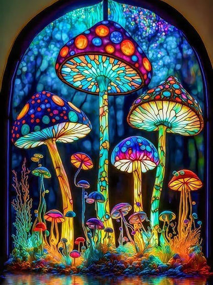 Pilze im Buntglas-Stil- Diamond Painting