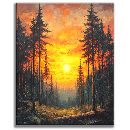 Coucher de soleil dans la forêt - Peinture par numéros