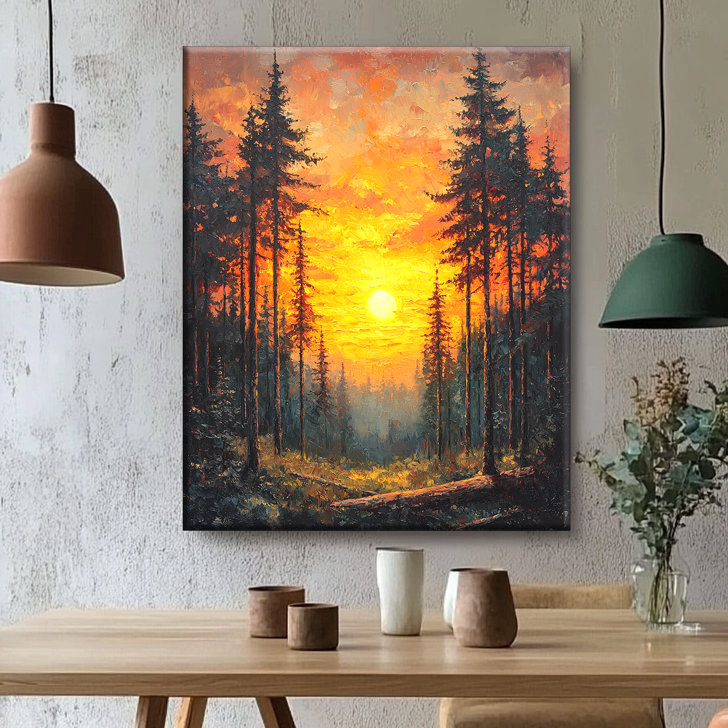 Coucher de soleil dans la forêt - Peinture par numéros