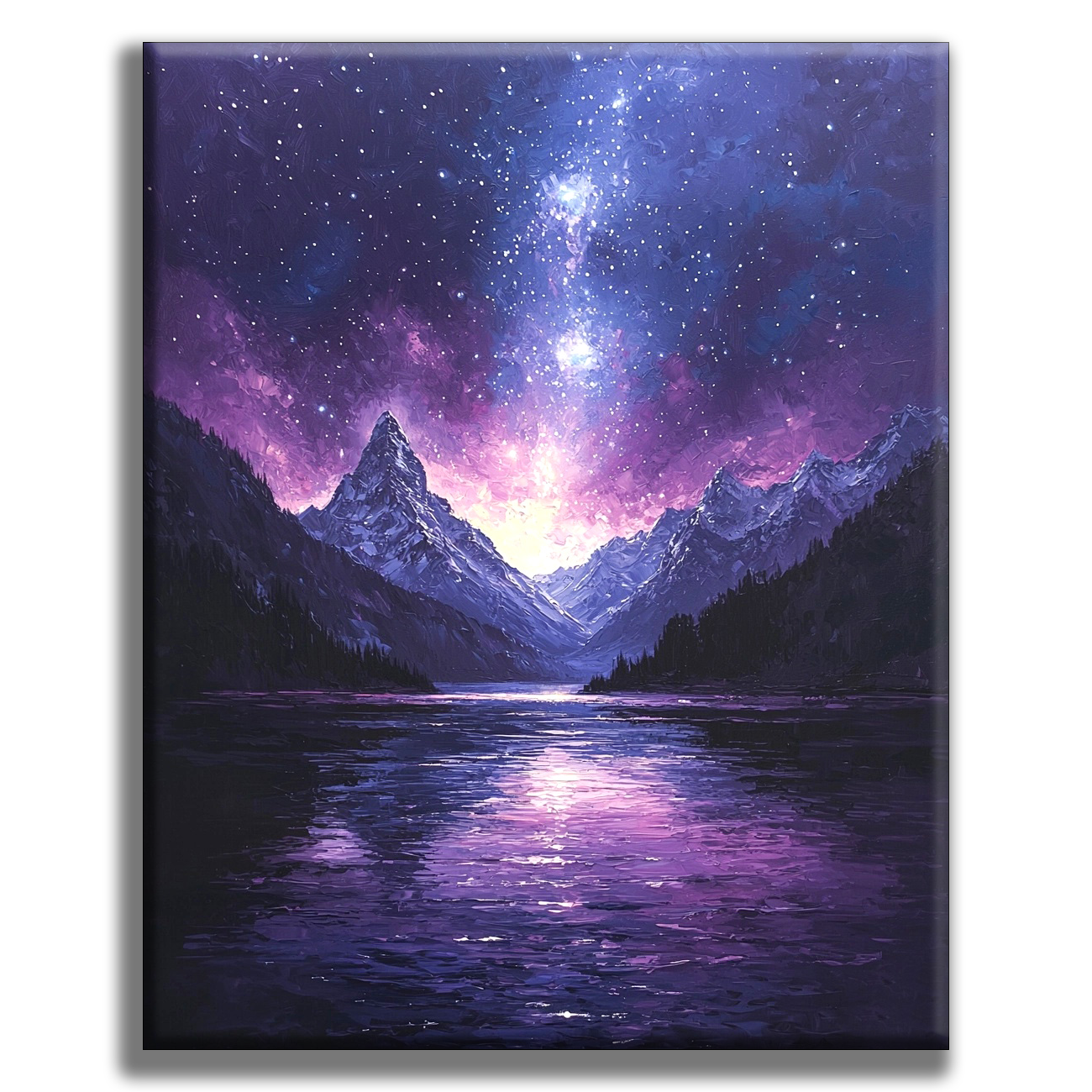 Nuit étoilée sur le lac de montagne - peinture par numéros