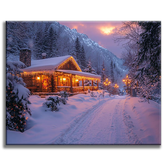 Refuge de montagne d'hiver - peinture par numéros